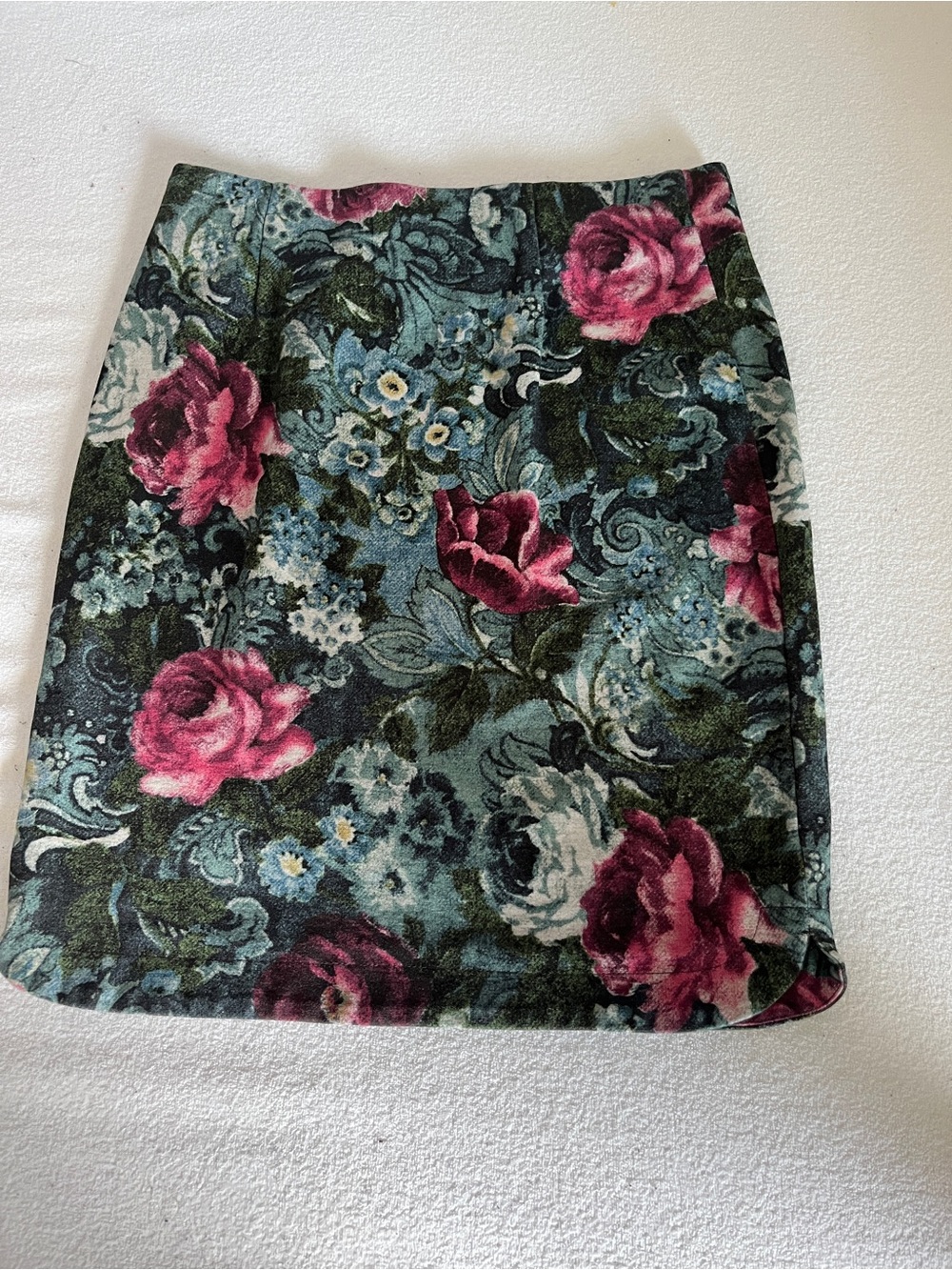 Floral Pencil Skirt in Pink and Teal